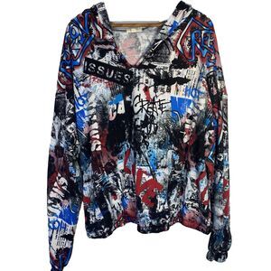 PAPER + TEE Graffiti Hoodie Pullover Long Sleeves Sweatshirt Streetwear Women 3X